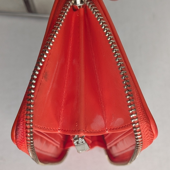 Coach Signature C Zip Long Wallet Brown Khaki Coated Canvas Orange Leather Trim - Picture 15 of 16